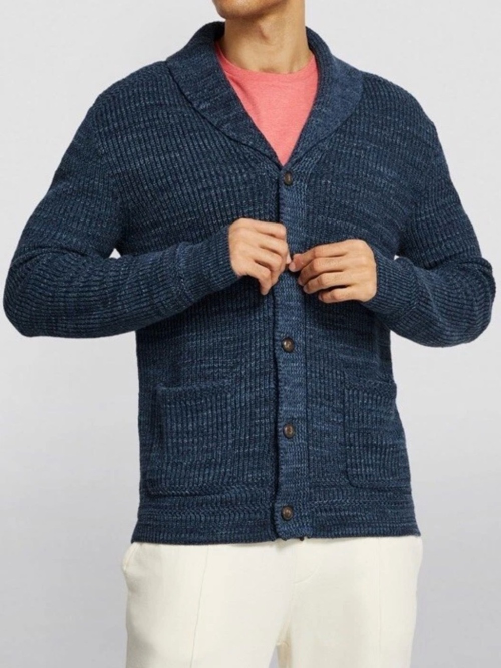 Polo Ralph Lauren XL/TG Indigo Heather Blue Knit Fisherman Cardigan Sweater RRL